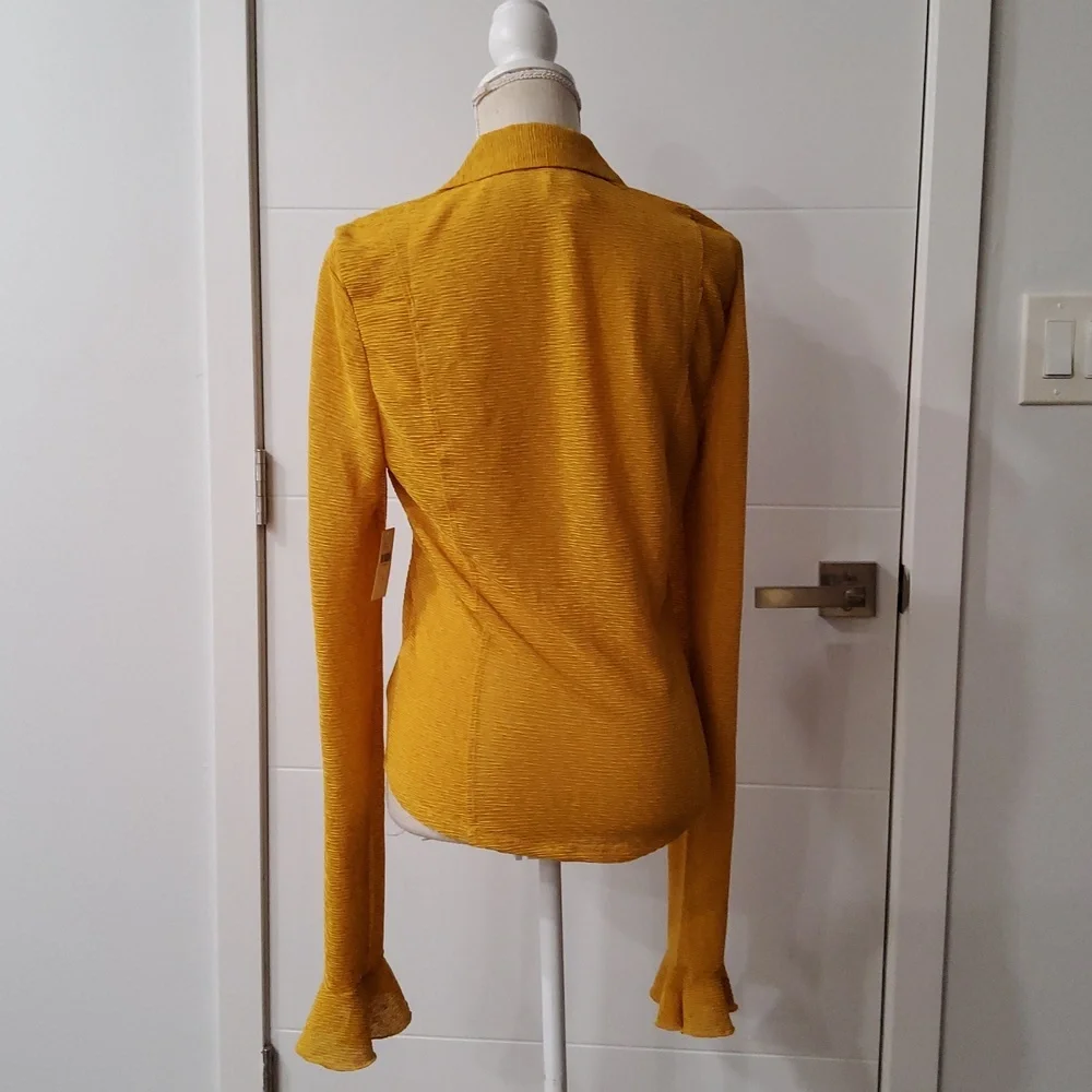 Anthropologie Gold Textured Button Down Blouse Size M